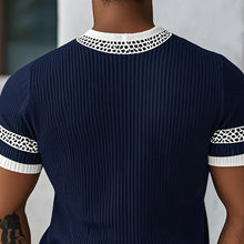 Load image into Gallery viewer, Men's Contrast Web Round Neck Knitted Short Sleeve T-Shirt