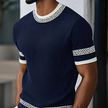 Load image into Gallery viewer, Men's Contrast Web Round Neck Knitted Short Sleeve T-Shirt