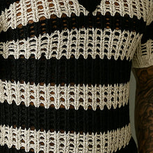 Load image into Gallery viewer, MEN'S KNITTED CONTRAST COLOR V-NECK SHORT-SLEEVED SWEATER T-SHIRT