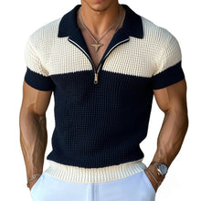 Load image into Gallery viewer, Men's Zipper Lapel Slim Fit Knitted Short Sleeve Polo Shirt