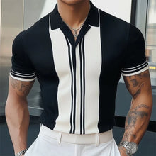 Load image into Gallery viewer, MEN'S SUMMER CLASSIC BLACK AND WHITE KNITTED SHORT SLEEVE T-SHIRT