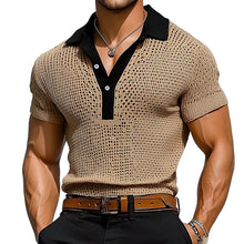 Load image into Gallery viewer, Men's Retro Hollow Knitted Patchwork Short-Sleeved Polo Shirt