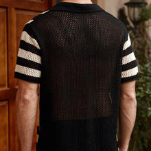 Load image into Gallery viewer, Men's Striped Knit Lapel Short Sleeve Shirt