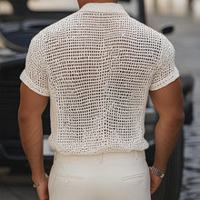 Load image into Gallery viewer, Men's Solid Color Knit Lapel Short Sleeve Casual Shirt