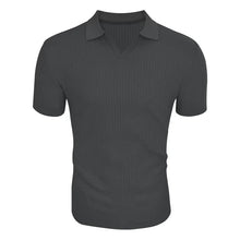 Load image into Gallery viewer, Men's Solid Striped Lapel Short Sleeve Polo Shirt