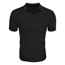 Load image into Gallery viewer, Men's Solid Striped Lapel Short Sleeve Polo Shirt