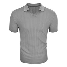 Load image into Gallery viewer, Men's Solid Striped Lapel Short Sleeve Polo Shirt