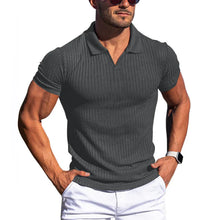Load image into Gallery viewer, Men's Solid Striped Lapel Short Sleeve Polo Shirt