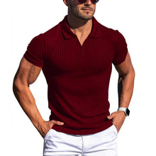 Load image into Gallery viewer, Men's Solid Striped Lapel Short Sleeve Polo Shirt