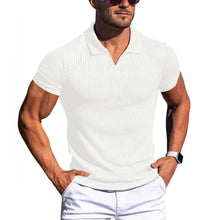 Load image into Gallery viewer, Men's Solid Striped Lapel Short Sleeve Polo Shirt