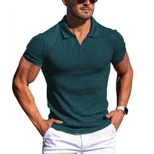 Load image into Gallery viewer, Men's Solid Striped Lapel Short Sleeve Polo Shirt