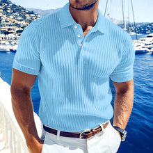 Load image into Gallery viewer, Men's Casual Solid Color Soft Knit Lapel Slim Short Sleeve Polo Shirt Sweater