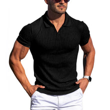 Load image into Gallery viewer, Men's Solid Striped Lapel Short Sleeve Polo Shirt