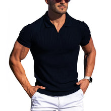 Load image into Gallery viewer, Men's Solid Striped Lapel Short Sleeve Polo Shirt