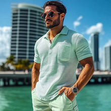 Load image into Gallery viewer, Men's Solid Waffle Lapel Short Sleeve Casual Polo Shirt