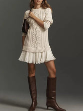 Load image into Gallery viewer, Women Crewneck Cable Knit Sweater Mini Dress