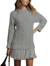 Load image into Gallery viewer, Women Crewneck Cable Knit Sweater Mini Dress