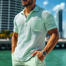 Load image into Gallery viewer, Men's Solid Waffle Lapel Short Sleeve Casual Polo Shirt