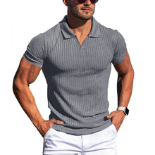 Load image into Gallery viewer, Men's Solid Striped Lapel Short Sleeve Polo Shirt