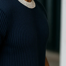 Load image into Gallery viewer, Men's Contrast Web Round Neck Knitted Short Sleeve T-Shirt
