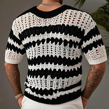 Load image into Gallery viewer, MEN'S KNITTED CONTRAST COLOR V-NECK SHORT-SLEEVED SWEATER T-SHIRT
