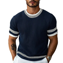 Load image into Gallery viewer, Men's Contrast Web Round Neck Knitted Short Sleeve T-Shirt
