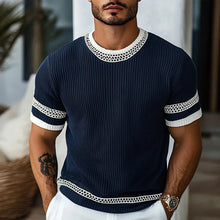 Load image into Gallery viewer, Men's Contrast Web Round Neck Knitted Short Sleeve T-Shirt
