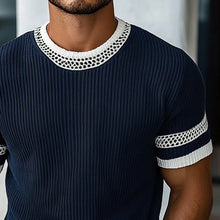 Load image into Gallery viewer, Men's Contrast Web Round Neck Knitted Short Sleeve T-Shirt
