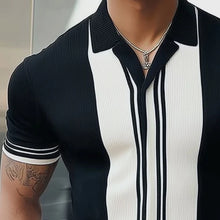Load image into Gallery viewer, MEN'S SUMMER CLASSIC BLACK AND WHITE KNITTED SHORT SLEEVE T-SHIRT
