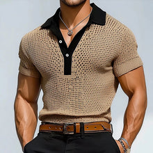 Load image into Gallery viewer, Men&#39;s Retro Hollow Knitted Patchwork Short-Sleeved Polo Shirt
