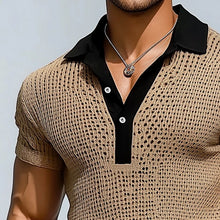 Load image into Gallery viewer, Men&#39;s Retro Hollow Knitted Patchwork Short-Sleeved Polo Shirt
