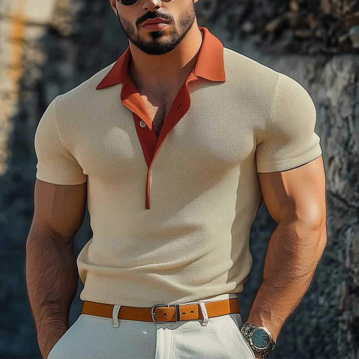 Men's Summer Business Polo Neck Slim Fit Knitted T-Shirt
