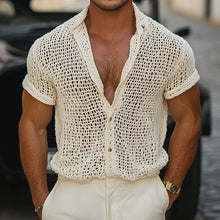 Load image into Gallery viewer, Men's Solid Color Knit Lapel Short Sleeve Casual Shirt
