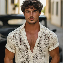 Load image into Gallery viewer, Men's Solid Color Knit Lapel Short Sleeve Casual Shirt
