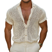 Load image into Gallery viewer, Men's Solid Color Knit Lapel Short Sleeve Casual Shirt
