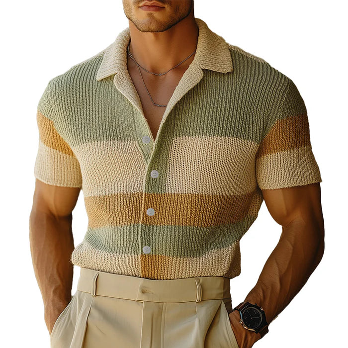 Men's Spring Fashion Simple Woven Slim Short Sleeve Shirt