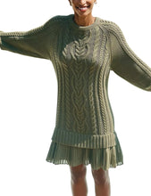 Load image into Gallery viewer, Women Crewneck Cable Knit Sweater Mini Dress
