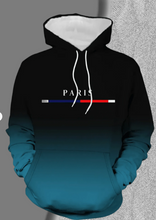 Load image into Gallery viewer, Men’s Paris Graphic Hoodie &amp; Jogger Tracksuit Set – Black &amp; Teal
