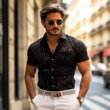 Load image into Gallery viewer, Men's Fashion Lace Lapel Short Sleeve Casual Shirt
