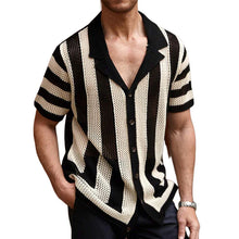 Load image into Gallery viewer, Men's Striped Knit Lapel Short Sleeve Shirt
